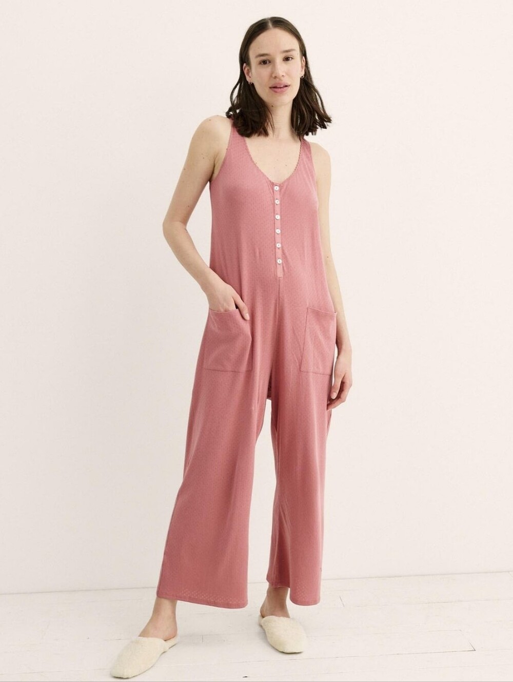 Hatch The All Tri Jumpsuit Antique Rose Pink Button Sleeveless Nursing Pregnancy